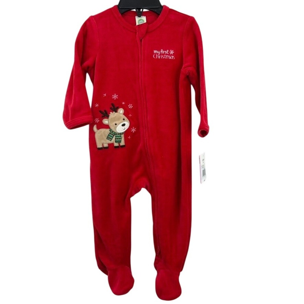 Little Me Holiday Velour My First Christmas Reindeer Butt Footed Pajamas 9M NWT
